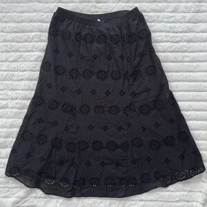 Adiva Black Cotton Boho Eyelet Skirt